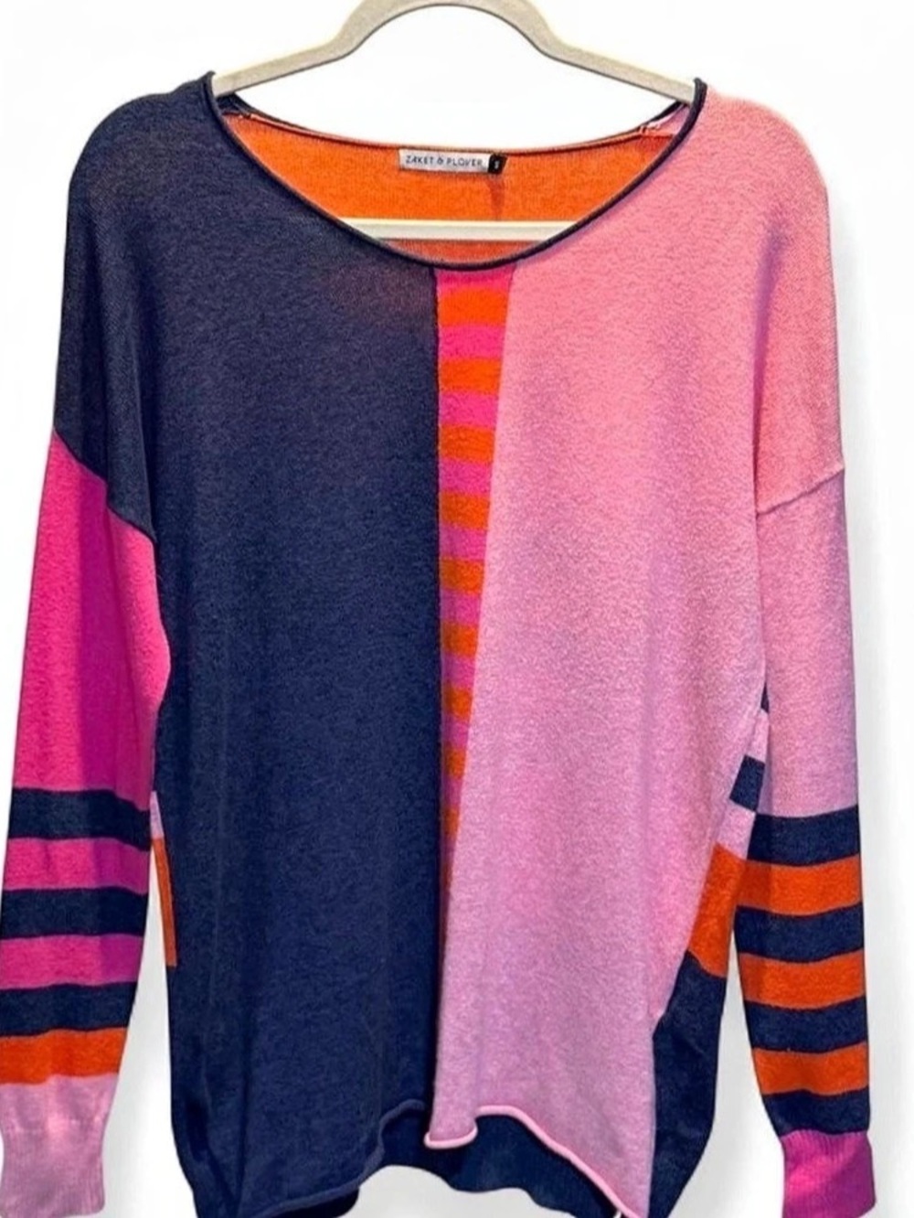 Zaket & Plover Colorblock Crewneck Sweater Pink & Orange Small